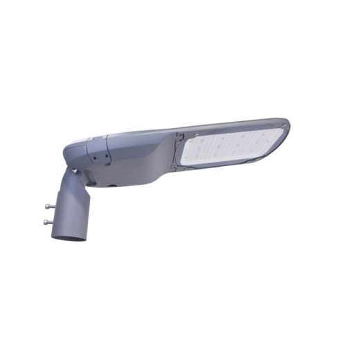 Close-up view of a modern LED street light with a sleek, streamlined design.